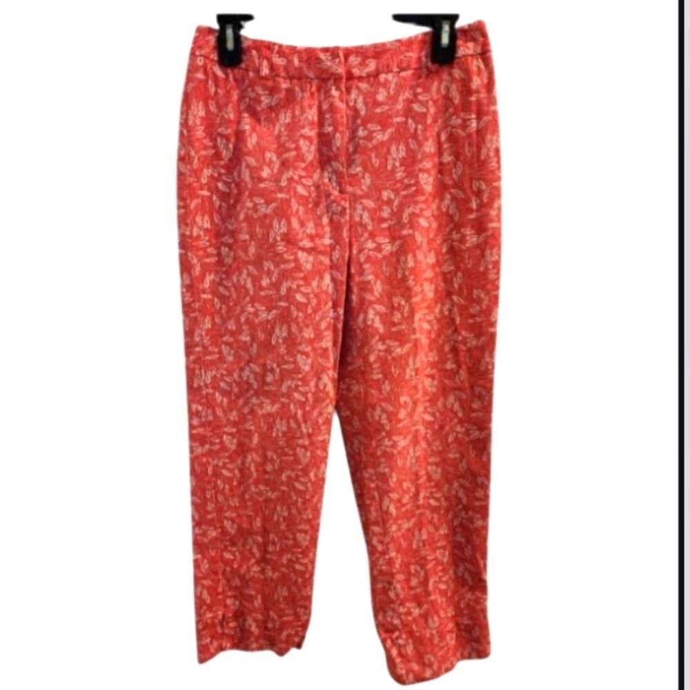 EVAN PICONE Floral Coral & White Leaf Print Stretch Trousers SZ 6
